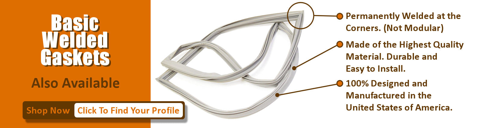 Image with Link to Basic Welded Gasket Profiles. Also highlights attributes of welded gaskets on the site.