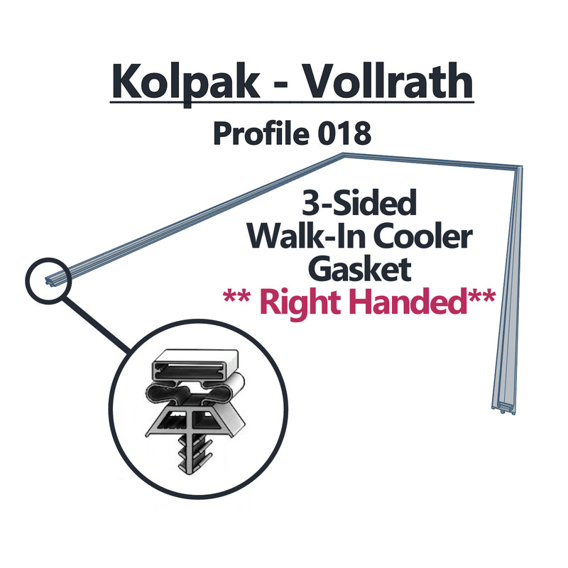 Picture of a 3-sided Kolpak/Vollrath Right Handed gasket made with profile 018